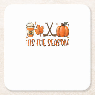 Tis The Season Pumpkin Latte Fall Leaves Thanksgiv Square Paper Coaster