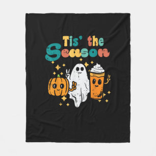 Tis The Season Pumpkin Latte Retro Halloween Fall Fleece Blanket