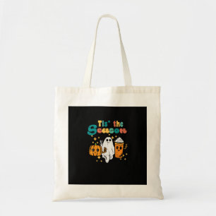 Tis The Season Pumpkin Latte Retro Halloween Fall Tote Bag