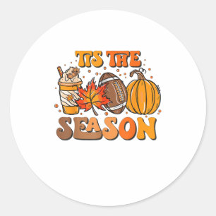 Tis The Season Pumpkin Leaf Latte Fall Aesthetic C Classic Round Sticker