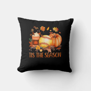 Tis The Season Pumpkin Leaf Latte Fall Softball Cushion