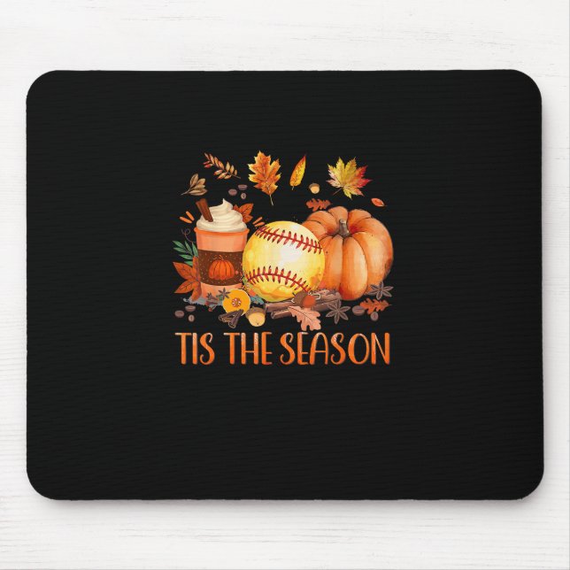 Tis The Season Pumpkin Leaf Latte Fall Softball Mouse Pad (Front)