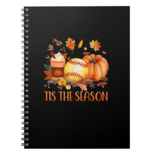 Tis The Season Pumpkin Leaf Latte Fall Softball Notebook