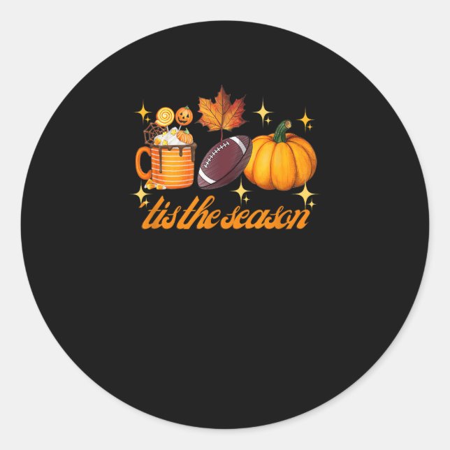 Tis The Season Pumpkin Leaf Latte Fall Thanksgivin Classic Round Sticker (Front)