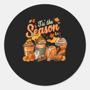Tis The Season Pumpkin Leaf Latte Fall Thanksgivin Classic Round Sticker