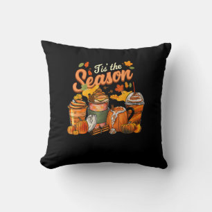 Tis The Season Pumpkin Leaf Latte Fall Thanksgivin Cushion