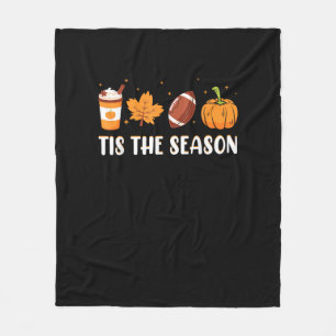 Tis The Season Pumpkin Leaf Latte Fall Thanksgivin Fleece Blanket