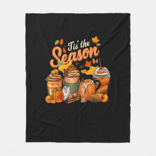 Tis The Season Pumpkin Leaf Latte Fall Thanksgivin Fleece Blanket