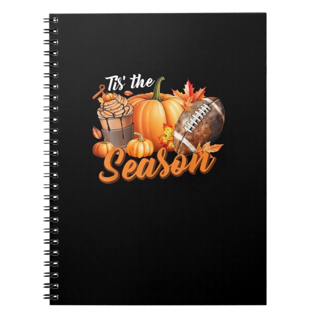 Tis The Season Pumpkin Leaf Latte Fall Thanksgivin Notebook (Front)