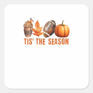 Tis The Season Pumpkin Leaf Latte Fall Thanksgivin Square Sticker