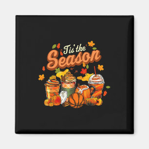 Tis The Season Pumpkin Leaf Latte Fall Volleyball  Magnet
