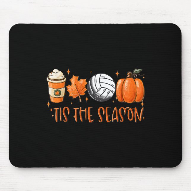 Tis The Season Pumpkin Leaf Latte Fall Volleyll  Mouse Pad (Front)
