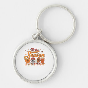Tis The Season Pumpkin Leaf Latte Football Creativ Key Ring