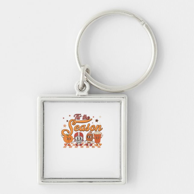 Tis The Season Pumpkin Leaf Latte Football Creativ Key Ring (Front)