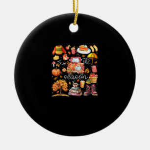 Tis The Season Pumpkin Leaves Autumn Ceramic Tree Decoration