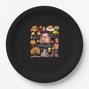 Tis The Season Pumpkin Leaves Autumn Paper Plate