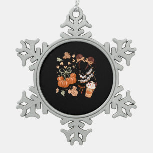 Tis The Season Pumpkin Season, Fall Harvest Autumn Snowflake Pewter Christmas Ornament