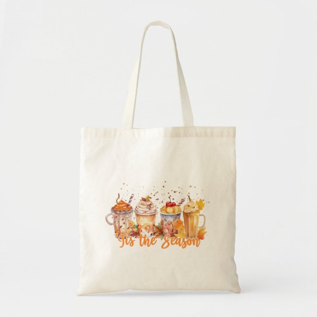 Tis The Season Pumpkin Spice Drink Halloween Tote Bag (Front)