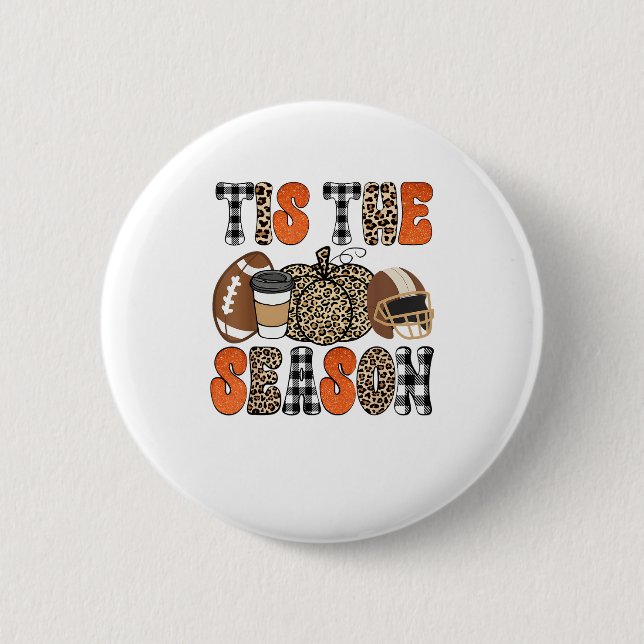Tis The Season Pumpkin Thanksgiving Football Funny 6 Cm Round Badge (Front)