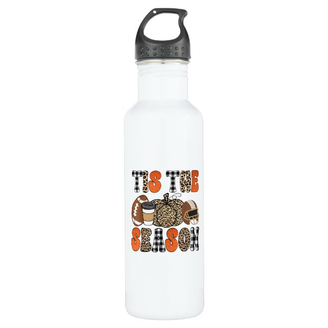 Tis The Season Pumpkin Thanksgiving Football Funny 710 Ml Water Bottle (Front)