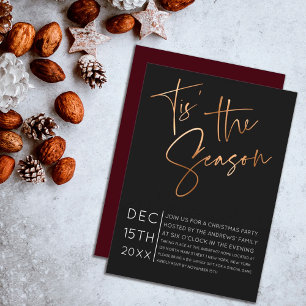 Tis the Season Quote Black Red Minimal Christmas Invitation