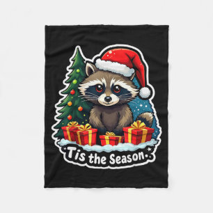 Tis The Season Racoon Christmas Tree Festive Xmas  Fleece Blanket