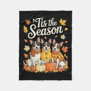 Tis The Season Rat Terrier Fall Autumn Pumpkin Dog Fleece Blanket