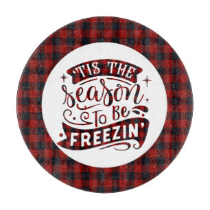 Tis the Season Red Black Fun Christmas Quote Plaid Cutting Board