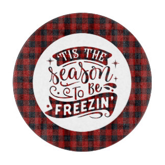 Tis the Season Red Black Fun Christmas Quote Plaid Cutting Board