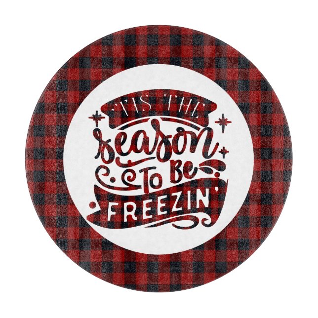 Tis the Season Red Black Fun Christmas Quote Plaid Cutting Board (Front)