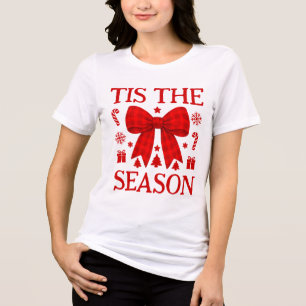 Tis the Season Red Gingham Bow Retro Christmas Tri-Blend Shirt