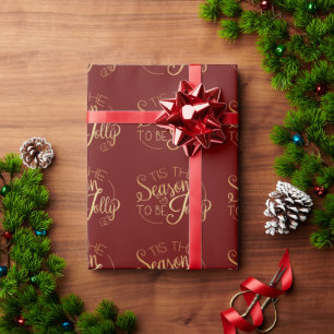 ‘‘Tis the Season” Red Gold Script Holiday Wrapping Paper