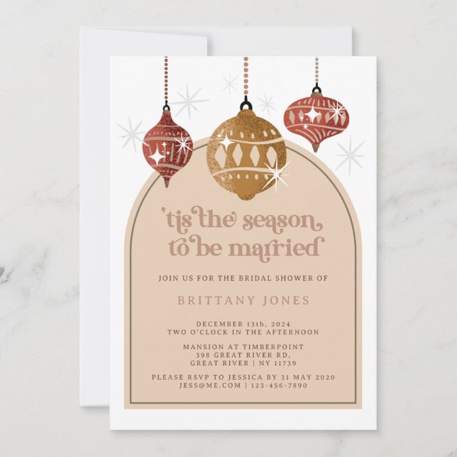 Tis the season Retro Christmas Bridal Shower Invitation (Front)
