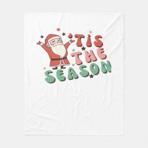 Tis The Season Retro Christmas Santa Fleece Blanket