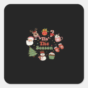 Tis The Season Retro Classic Square Sticker
