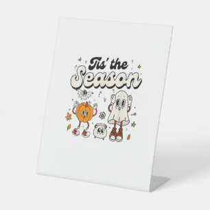 Tis The Season Retro Halloween Party Funny Boo Pum Pedestal Sign