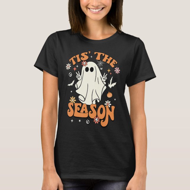 Tis' The Season Retro Halloween Party Funny Ghost  T-Shirt (Front)