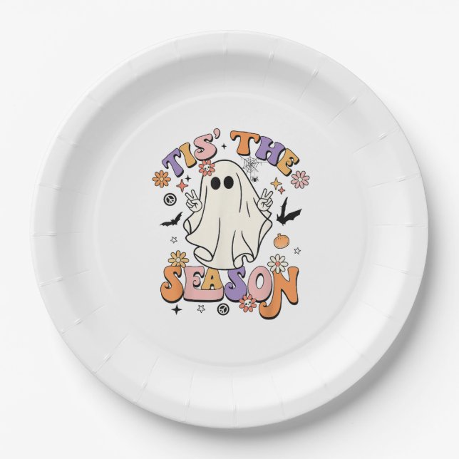 Tis The Season Retro Halloween Party Funny Minimal Paper Plate (Front)