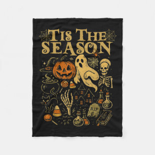Tis The Season Retro Halloween Soky Season Fall Bo Fleece Blanket