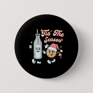 Tis The Season Retro Milk And Cookie Christmas 6 Cm Round Badge