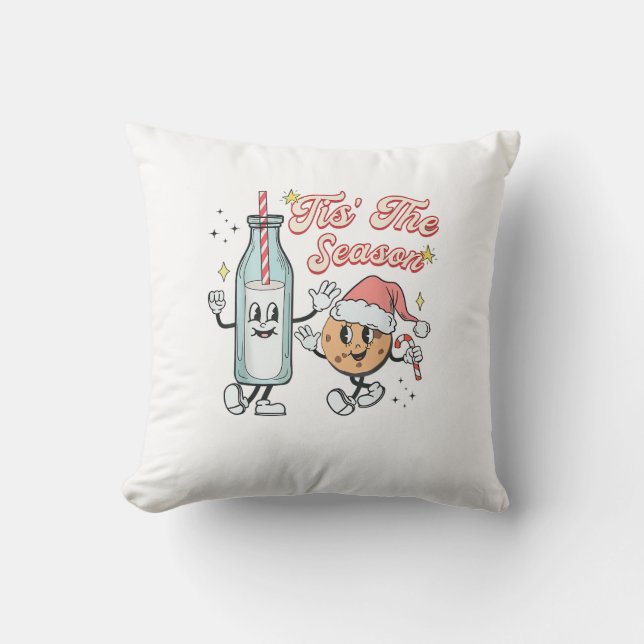 Tis The Season Retro Milk And Cookie Christmas Cushion (Front)
