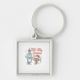 Tis The Season Retro Milk And Cookie Christmas Key Ring