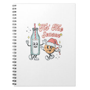 Tis The Season Retro Milk And Cookie Christmas Notebook