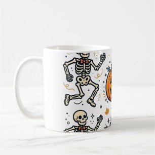 Tis the Season Retro Skeleton Pumpkin Ghost Trio Coffee Mug