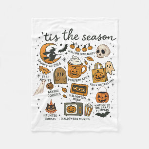 Tis The Season Retro Vintage Graphic Pumpkin Witch Fleece Blanket