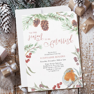 Tis The Season Robin Winter Berries Bridal Shower Invitation