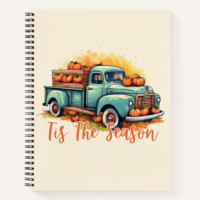'Tis The Season – Rustic Truck with Pumpkins Notebook (Front)
