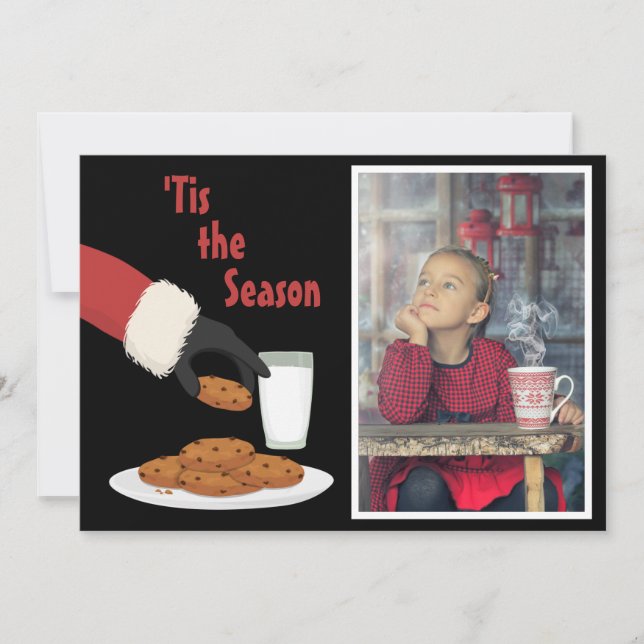 "Tis the Season Santa and Cookies Photo Christmas Holiday Card (Front)