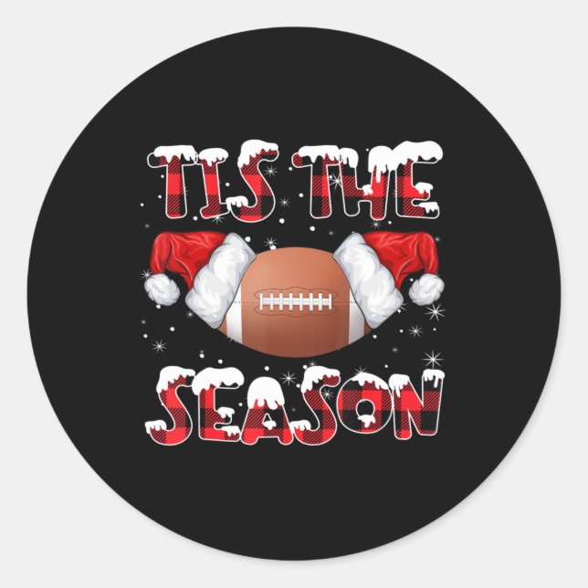 Tis The Season Santa Hat Football Red Plaid Christ Classic Round Sticker (Front)