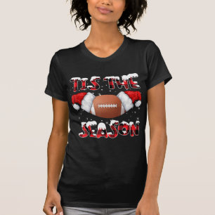 Tis The Season Santa Hat Football Red Plaid Christ T-Shirt